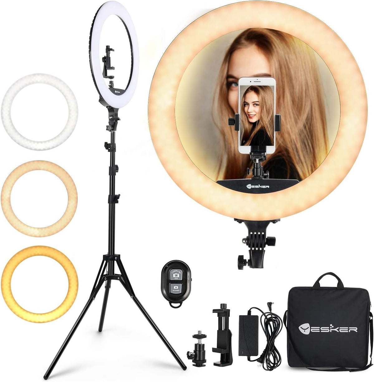 Ring Light 18 Inch LED Ringlight Kit with 73 Inch Tripod Stand with Phone Holder Adjustable 3200-6000K Color Temperature Circle MUA Lighting for Camera for Vlog, Makeup,Youtobe, Video Shooting, Selfie