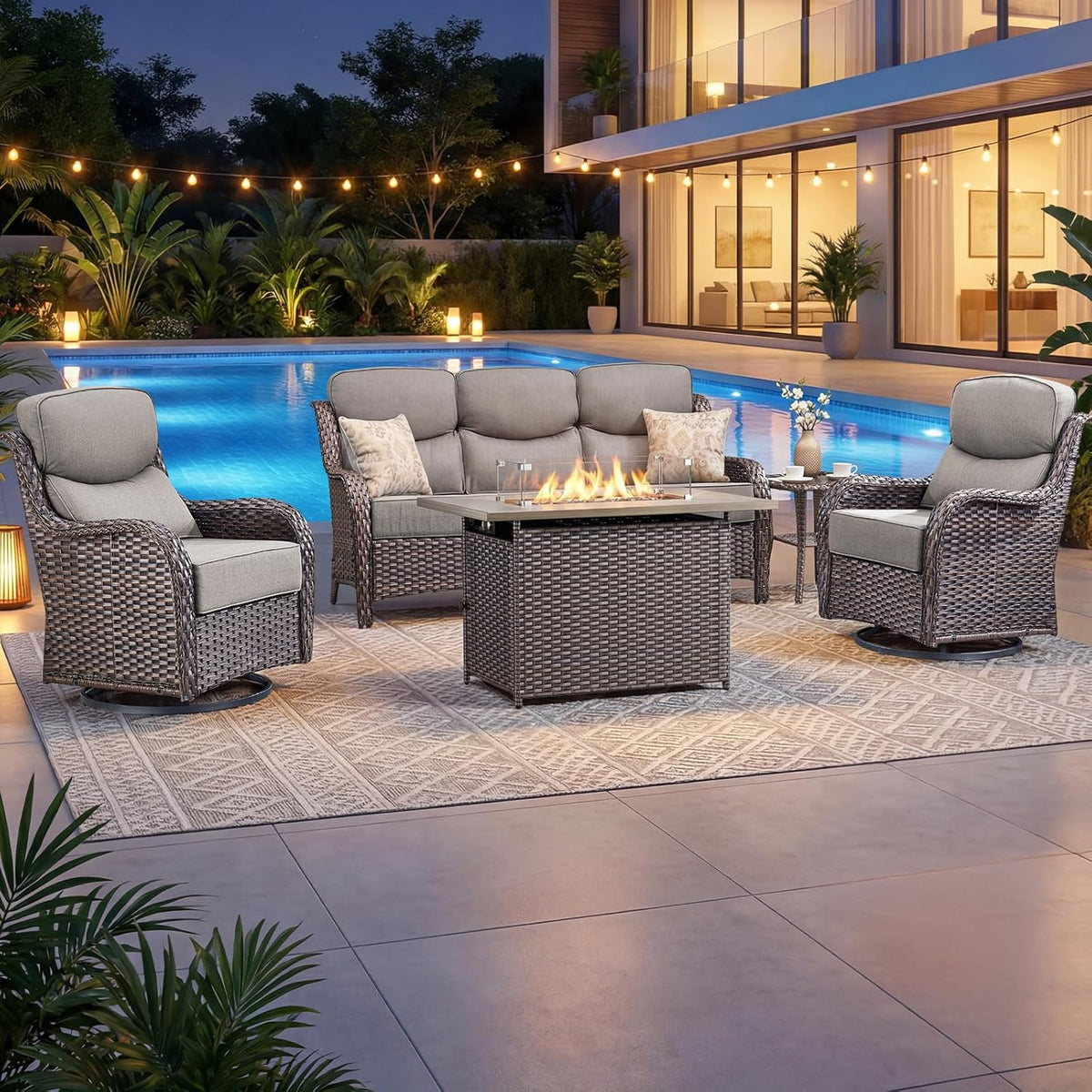 Sophia & William Patio Furniture Set with Fire Pit Table, Peacock Blue