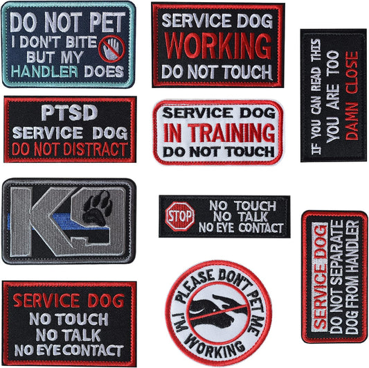 10 Pieces Service Dog K9 Please Don'T Pet Me in Training No Touch Full Embroidered Badge Emblem Patch for Service Dogs Harness Vest Clothes
