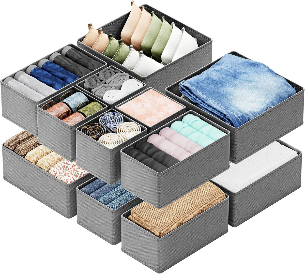 Spaceaid Drawer Organizer Clothes, 12 Pack Dresser Organizer Bins for Nursery, Closet Organization and Storage Dividers for Clothing, Baby Clothes, Underwears, Socks (Black)