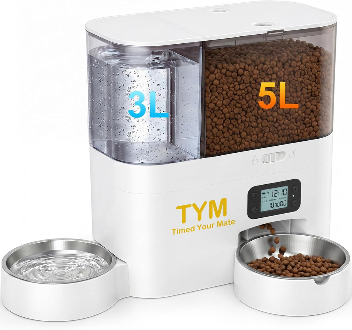 TYM Automatic Cat Feeder and Water Dispenser 2-In-1, 8L Timed Cat Dry Food