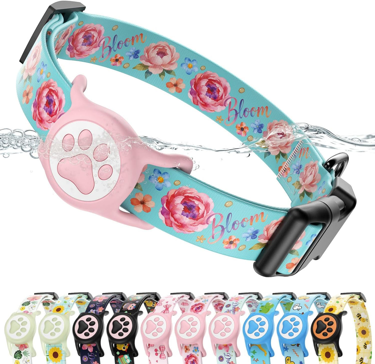 Cute Airtag Dog Collar,With IP68 Waterproof Airtag Holder,Fashion Patterns