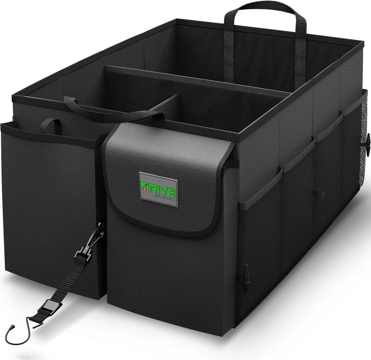 DRIVE - Car Trunk Organizer - Collapsible, Multi-Compartment Automotive SUV Car Organizer for Storage W/Adjustable Straps - Truck & Car Accessories for Women and Men - Black