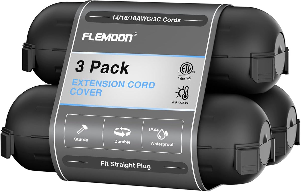 [3 Pack] Flemoon Outdoor Extension Cord Safety Cover with Waterproof Seal