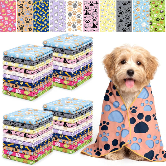 40 Pcs Dog Towels for Drying, 20"X40" Quick Drying Microfiber Pet Bath Towel, Dog Grooming Absorbent Towel with Cute Pattern, Soft Bathrobe for Large Medium Small Puppy Cat