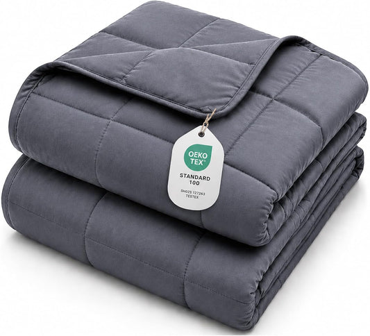 L'AGRATY Weighted Blanket for Adults 15Lbs, 48"X72", Dark Grey Twin Full Size Heavy Throw Blanket, Cooling, Breathable, Microfiber with Glass Beads, Big, Washable, All-Season