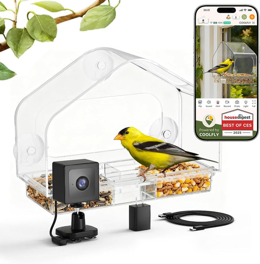 Window Bird Feeder with Strong Suction Cups & Smart Waterproof Bird Camera