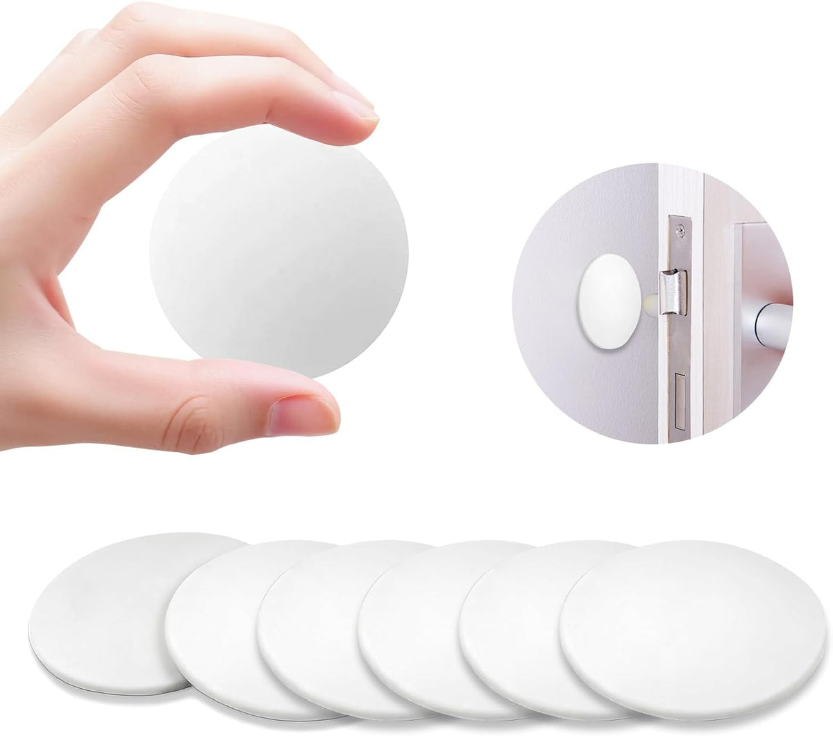 Door Stoppers for Wall, 6 Pack, 2" White, for Door Knob Wall Protection