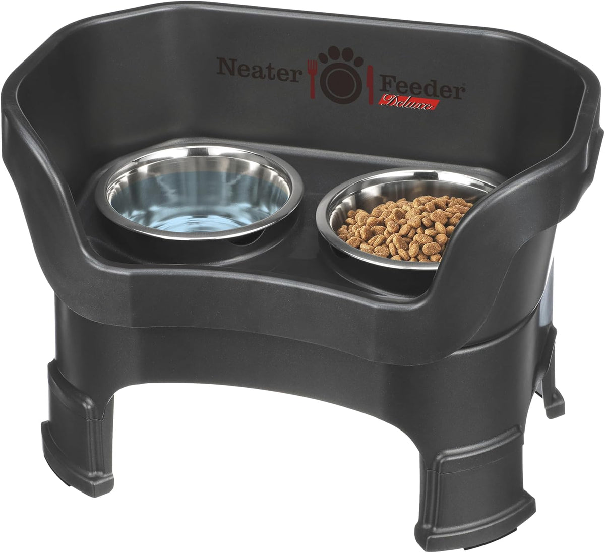 Neater Feeder Deluxe Mess-Proof Elevated Dog Bowls for Medium Dogs (19–40 Lbs), 2 Height Adjustable (10” & 12.5”) No-Spill Raised Dog Bowl Stand, Stainless Steel Food Bowl Set, Made in USA, Bronze