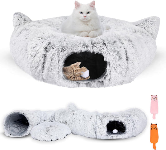 3-In-1 Cat Tunnel Bed – Cat Tunnels & Cat Beds for Indoor Cats with Catnip Toys – Cat Bed Cave & Peekaboo Cat Hideaway – Foldable Interactive Cat, Kitty & Kitten Toys
