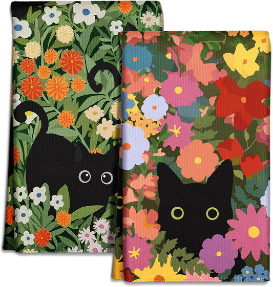 Miss Adola Cute Kitchen Towels Set of 2, 18'' X 26'', Cat Flower