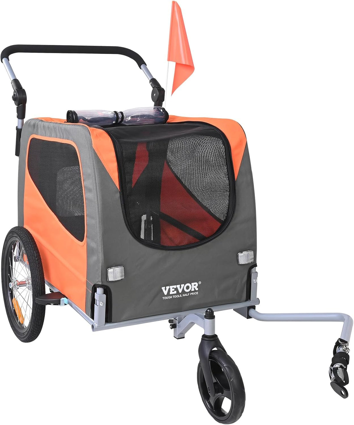 VEVOR Dog Bike Trailer, Supports up to 66/88/100 Lbs, 2-In-1 Pet Stroller Cart Bicycle Carrier, Easy Folding Cart Frame with Quick Release Wheels, Universal Bicycle Coupler, Reflectors, Flag