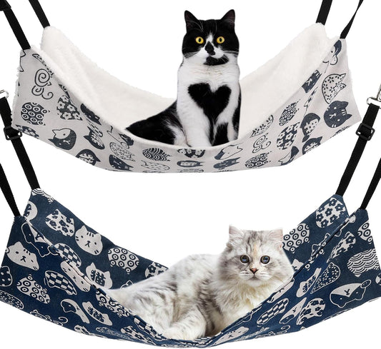 Fantasreen Reversible Cat Hanging Hammock 2-Pack Adjustable Straps for Indoor