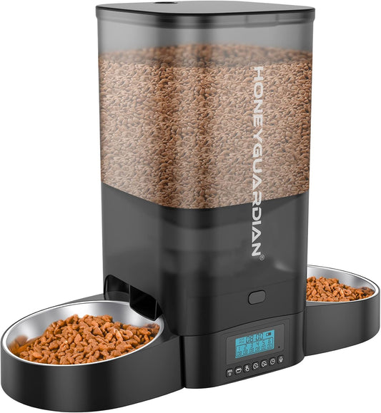 Honeyguaridan 5L Automatic Cat Feeder for 2 Cats,Timed Dry Food Cat Feeder