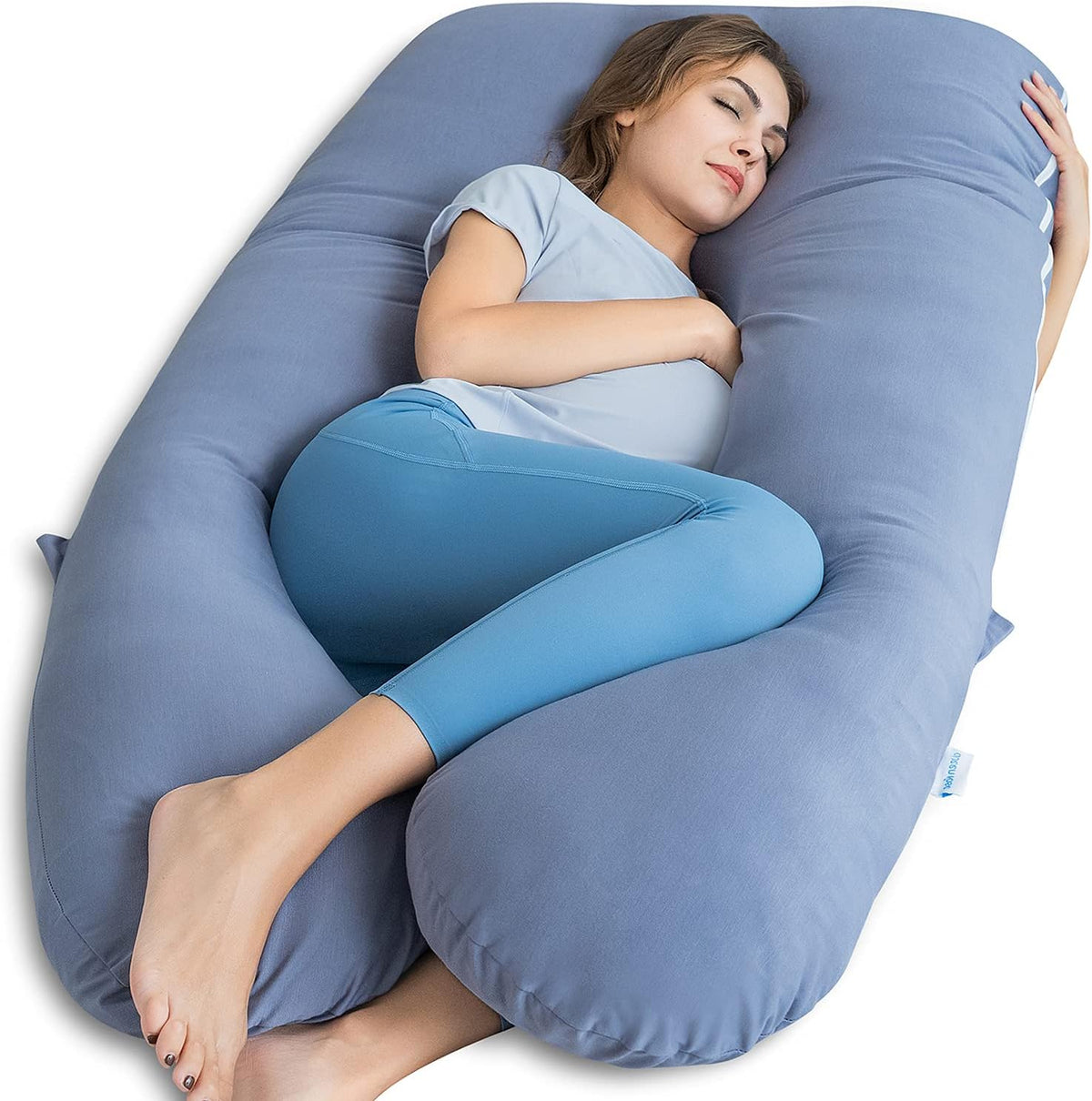 QUEEN ROSE Cooling Pregnancy Pillow, U Shaped Maternity Body Pillow, Blue