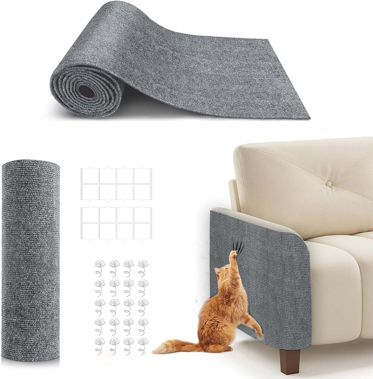 78.7"X15.8" Cat Scratch Furniture Protector, Self-Adhesive Scratch Mat Grey
