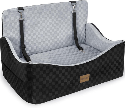 JOEJOY Dog Car Seat for Medium/Large Dogs - Reversible Dual-Sided Travel Dog Car Bed with Memory Foam, Washable Pet Booster Seat for Do Gs up to 55 Lbs or 2 Small Dogs, 2 Safety Leashes, Grey