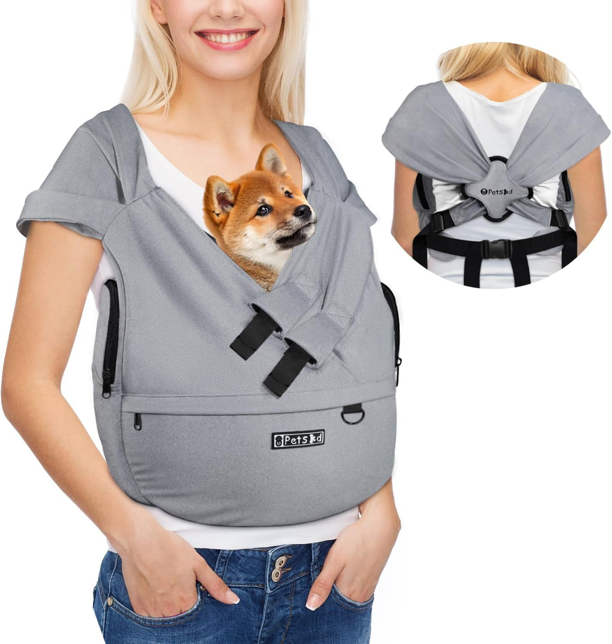 Petskd Dog Carrier Sling for Small Pet 7-15 LBS, Grey