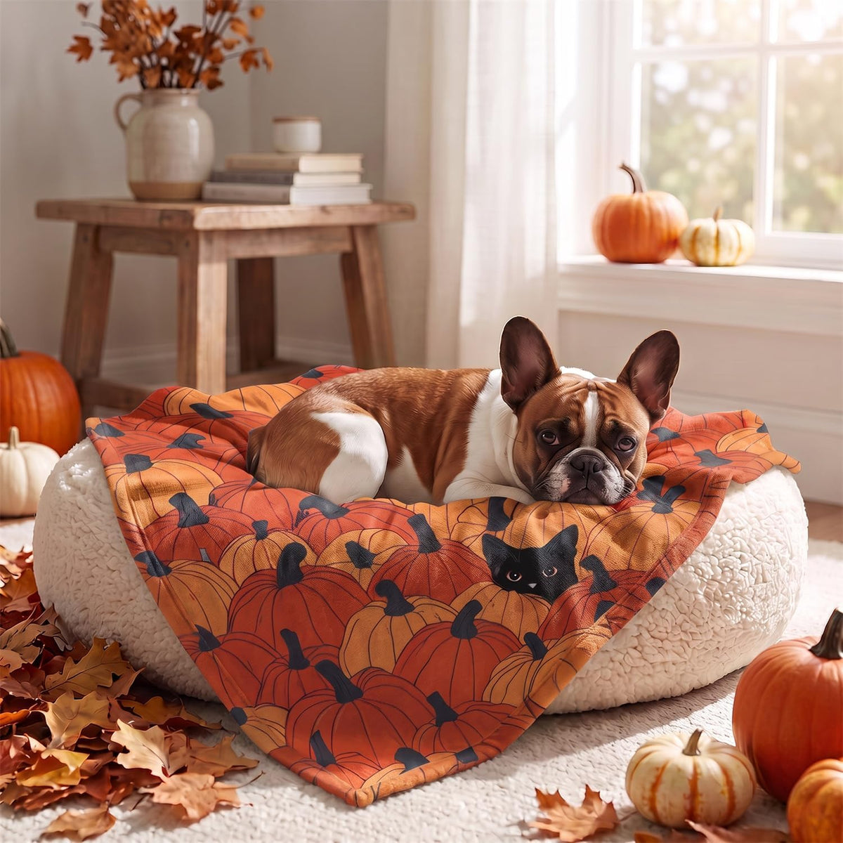 Horaldaily Fall Orange Pumpkin Cat Flannel Pets Blanket 30X40