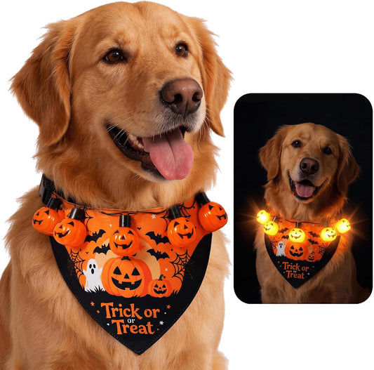 Dog Halloween Costumes, Light up Pumpkin Pet Halloween Bandanas，X-Large