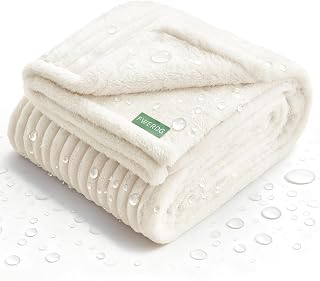 Waterproof Dog Blanket for Couch - Washable Medium Pet Blanket for Furniture Protector, Cozy Fleece Calming Dog Crate Blankets for Indoors & Outdoors, Cream, 30"X40"