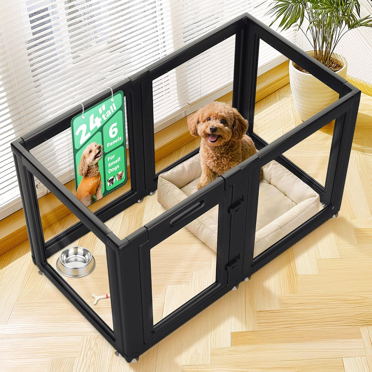 FXW Auraspace Pro Clear Acrylic Indoor Dog Playpen, 40" H, 8 Panels