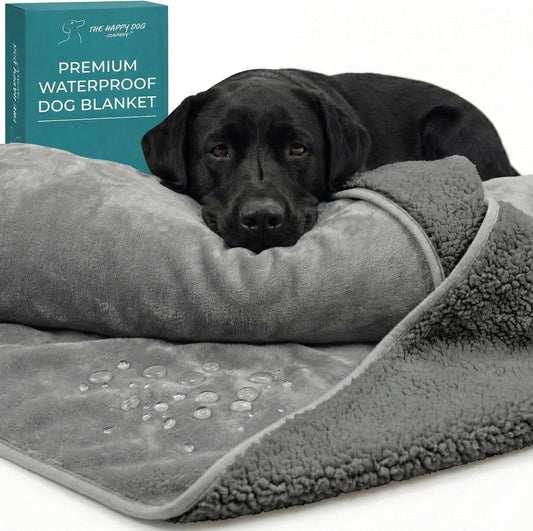 Waterproof Dog Blanket Washable – Leakproof XXL Dog Blanket for Bed, Sectional & Large Couch, Reversible - Gray Microfiber & Gray Sherpa Fleece, 60X79 Inches.