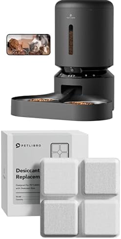 Bundle of PETLIBRO Automatic Cat Feeder with Camera for 2 Cats (Dual Tray, Black) and 6 Packs Pet Food Desiccant Bag