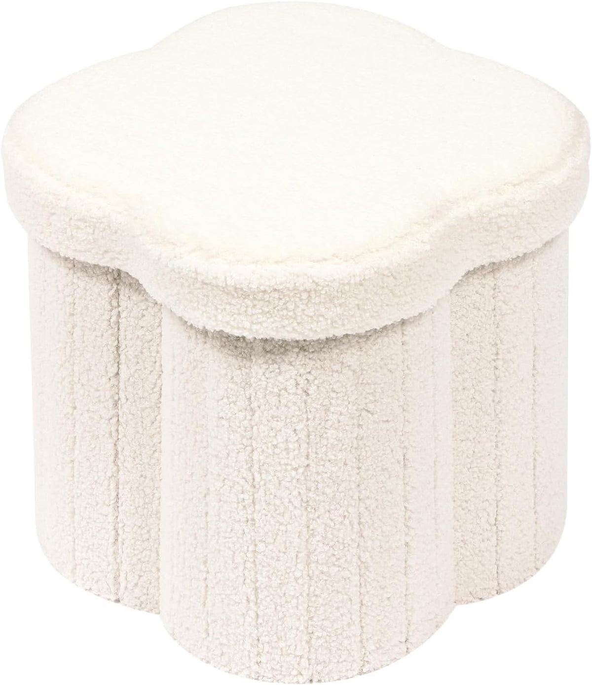 B FSOBEIIALEO Storage Ottoman Cube,12.6" Flower Shaped Ottomans,Cream White