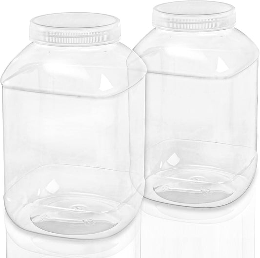 ZOOFOX 2 Pack Clear Plastic Jars, 1.5 Gallon Square Storage Containers with Screw-On Lids, Refillable Empty Jars for Kitchen & Household Storage of Dry Goods, Peanut, Candy, Airtight