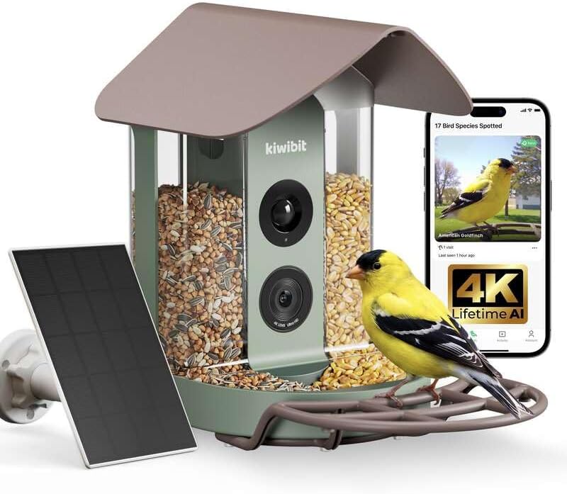 Kiwibit Smart Bird Feeder with 4K AI Camera Solar Powered, No Subscription