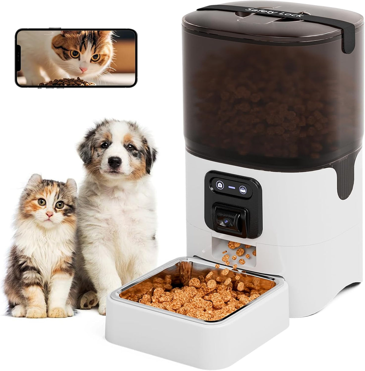 UMOMO 6L Automatic Cat Feeder with Camera, 1080P HD Camera Live Video, Night Vision 2-Way Audio, Wifi & App Remote Control, Programmable Pet Feeder, Smart Timed Dry Food Dispenser for Cat & Dog