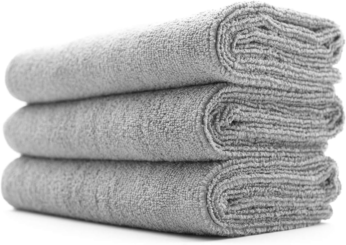 The Rag Company - Sport & Workout Towel - Gym, Exercise, Fitness, Spa, Ultra Soft, Super Absorbent, Fast Drying Premium Microfiber, 320Gsm, 16In X 27In (3-Pack) (Ice Grey)