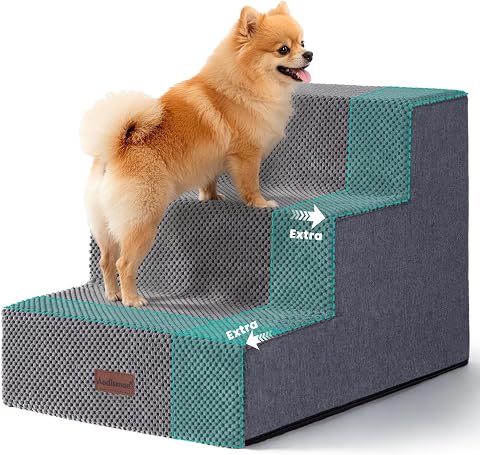 EHEYCIGA Dog Stairs for Small Dogs 13.5" H, 3-Step Dog Steps for Cats, Grey