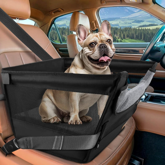 BONTHEE Elevated Dog Car Booster Seat for Dogs & Cats up to 35LB, 6-Inch Memory Foam Pet Booster Seat, Side Breathable Mesh,Portable Travel-Safe Bed for Cars,Elevated Car Seat for Small Medium Dogs