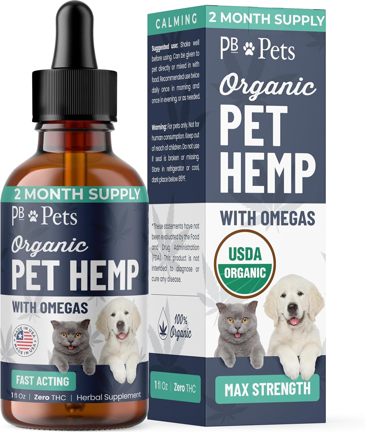 Organic Hemp Oil for Dogs and Cats - Liquid Supplement for Calming, Hip & Joint Support, and Overall Wellness - Made in USA