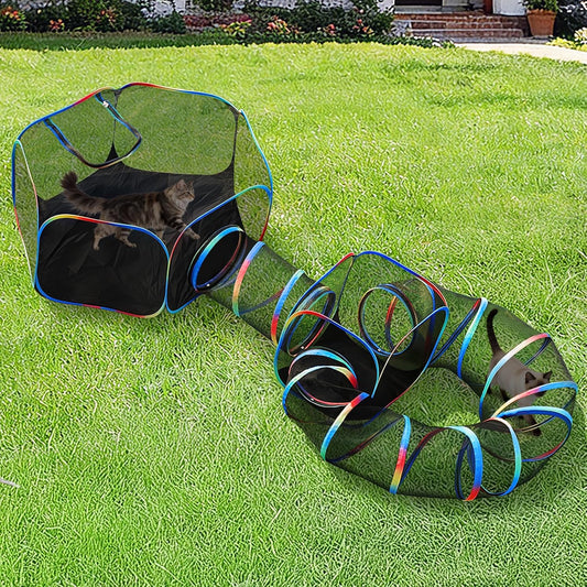 Outdoor Cat Enclosure 4-In-1 Portable Tunnels with Tent Cube Pop up Catio
