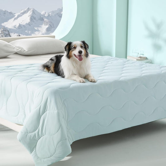 MIXJOY Cooling Blanket for Medium Dogs Breathable, Dual-Sided with Q-MAX>0.5, Lightweight Pet Cooling Throw Blanket Summer for Sofa & Dog Bed, Washable Soft Dog Cat Cold Mat Durable, Aqua Blue, 30X40
