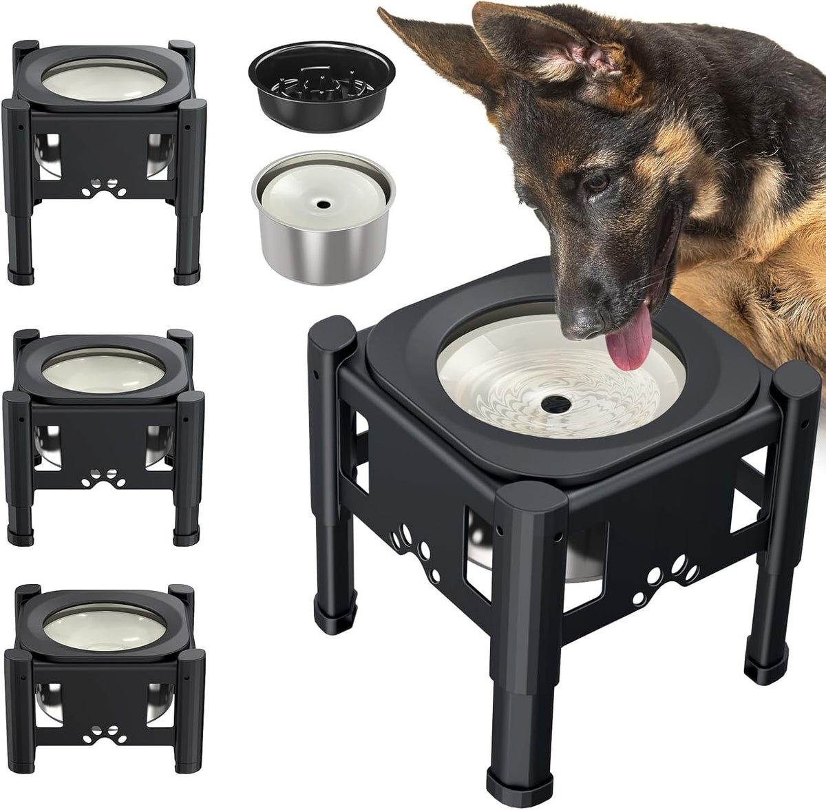 Lewondr Elevated Dog Water Bowl No Spill with 3 Heights Adjustable Stand