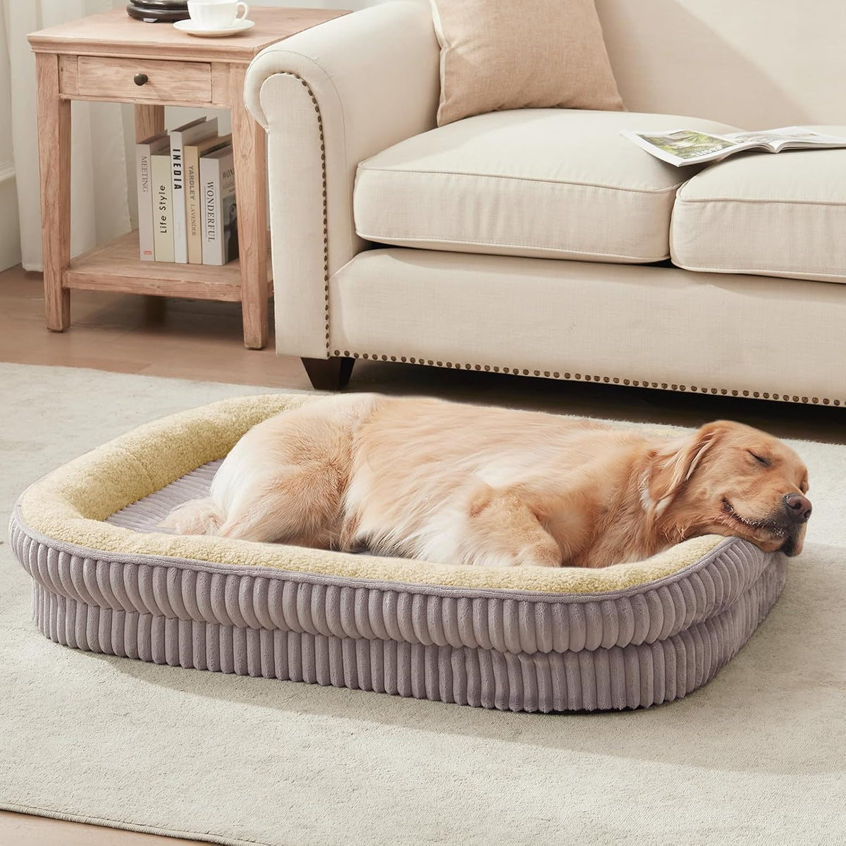 Orthopedic Dog Bed for Medium, Large Dogs Breeds, High Density Egg Crate Foam Dog Sofa Beds with Four Sided Bolster,Oval Kennel Bed, Pet Couch Bed,Removable Washable Cover& Non-Slip Bottom