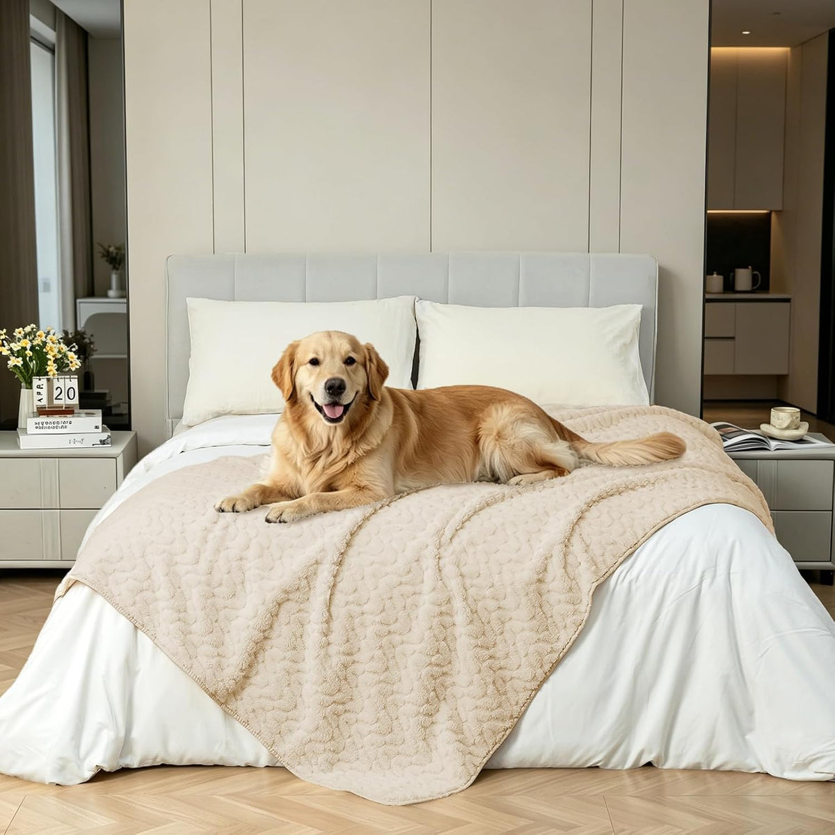 Ameritex Waterproof Dog Blanket Reversible, Leakproof Pet Blanket for Large Dogs, Soft Furniture Sofa Couch Cover Protector Washable, Fleece Cat Throw Bed, Reversible Washable Soft Plush