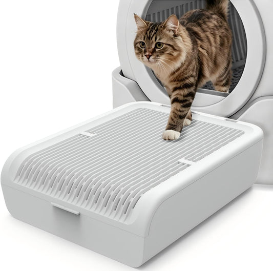 Litter Box Step for Cats, 15.2"×12.3" Wide Litter Box Ramp Non-Slip Litter Step Supports 50Lbs, Adjustable 1 or 2 Stairs for Senior & Large Cats, Deep Groove Catcher (Light Gray-1 Steps)