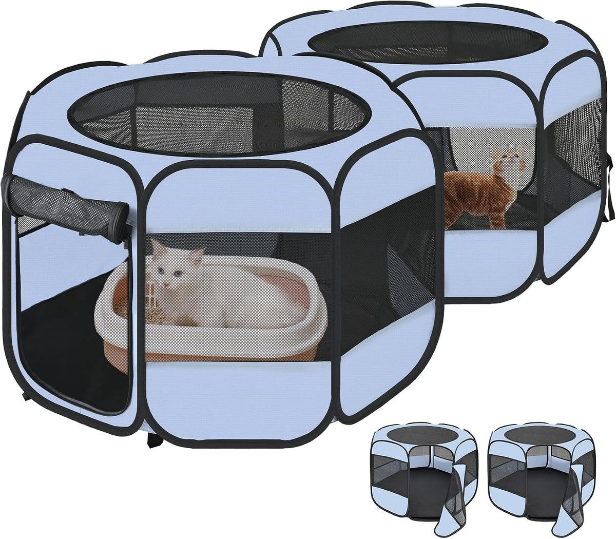 Cat Playpen with Separate Litter Box Area, Large Foldable Waterproof Cat Tent - 600D Oxford, Portable Indoor/Outdoor Pet Enclosure, Cage, House & Condos with Carrybag for Kittens, Small Dogs