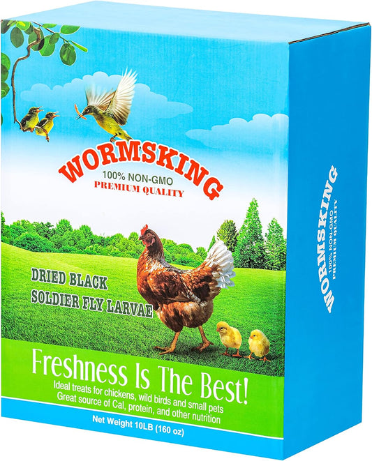 WORMSKING 10LB Dried Black Soldier Fly Larvae, More Calcium than Dried Mealworms, High Protein Chicken Feed, Poultry Treat