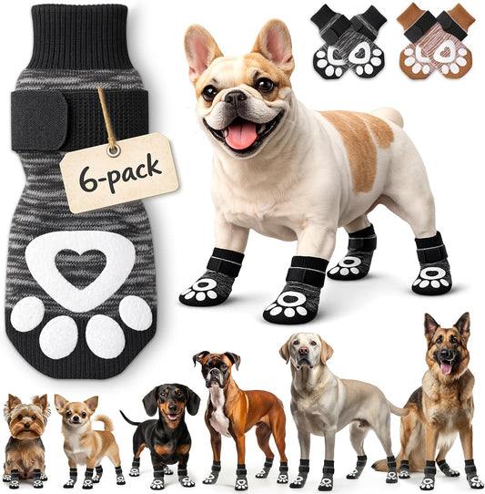 Anti Slip Dog Socks - 6 Pack | Dog Socks to Prevent Paw Licking - Small