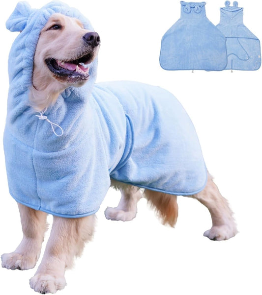 Pet Bathrobe for Dog Cat Absorbently Quick Drying Coat Cute Dogs Bath Towel Hooded Robe Adjustable Collar & Belly Strap for Pool Beach (Blue, X-Small)