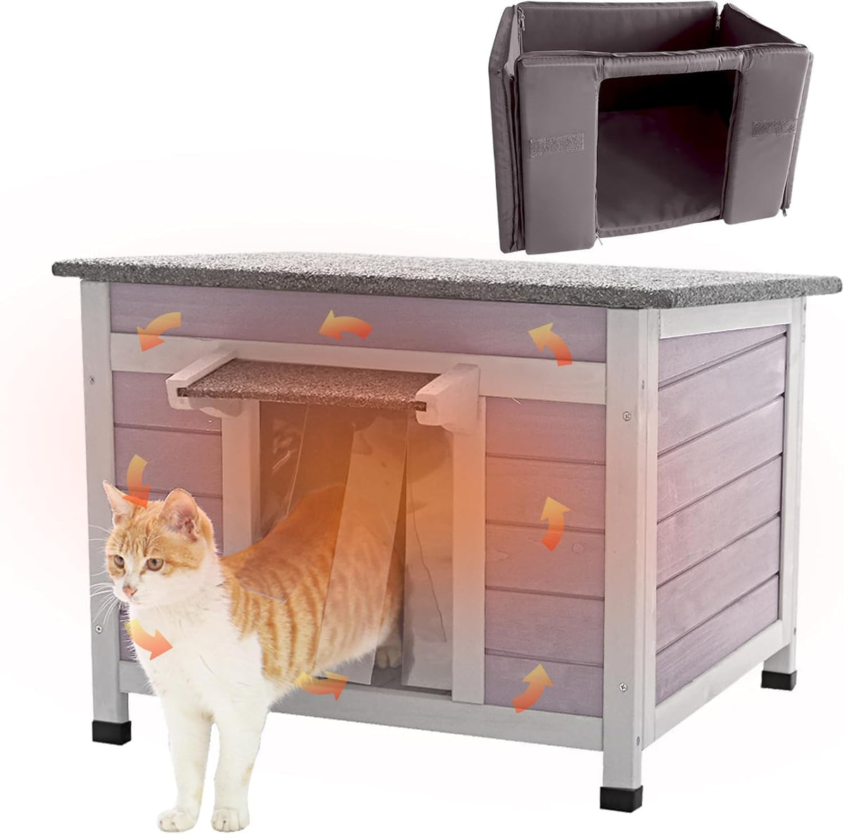 Weatherproof Outdoor Cat House, Feral Cat Shelter, 100% Insulated Foam, Solid Wood, Large Size for Multiple Cats, 24.8" L X 16.1" W X 18.9" H