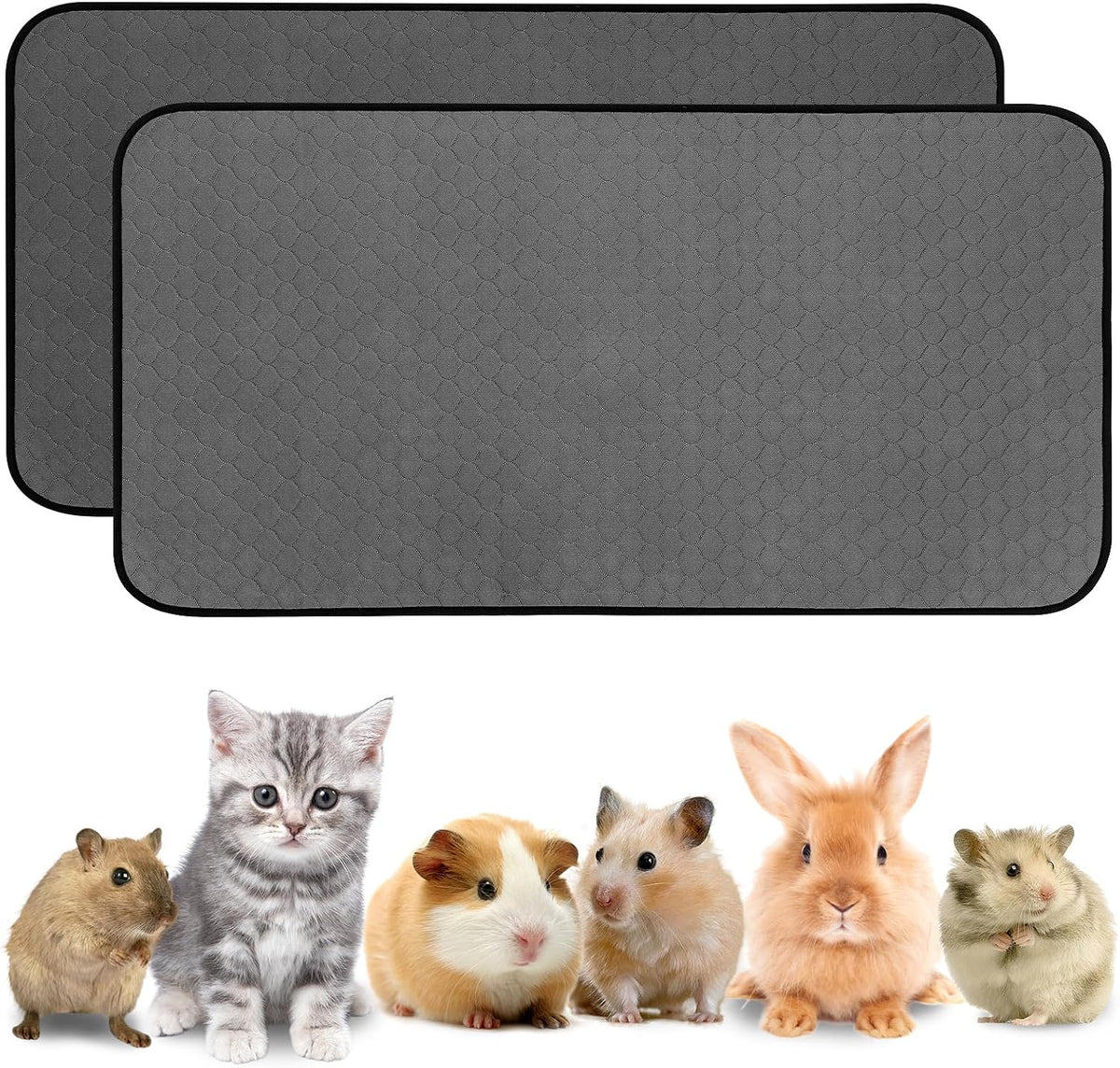 2 Pack Guinea Pig Cage Liners, Washable Guinea Pig Pee Pads Waterproof Reusable & anti Slip Guinea Pig Bedding Fast and Super Absorbent Pee Pad Tarp Bottom for Small Animals (Dark Grey 24" X 47")