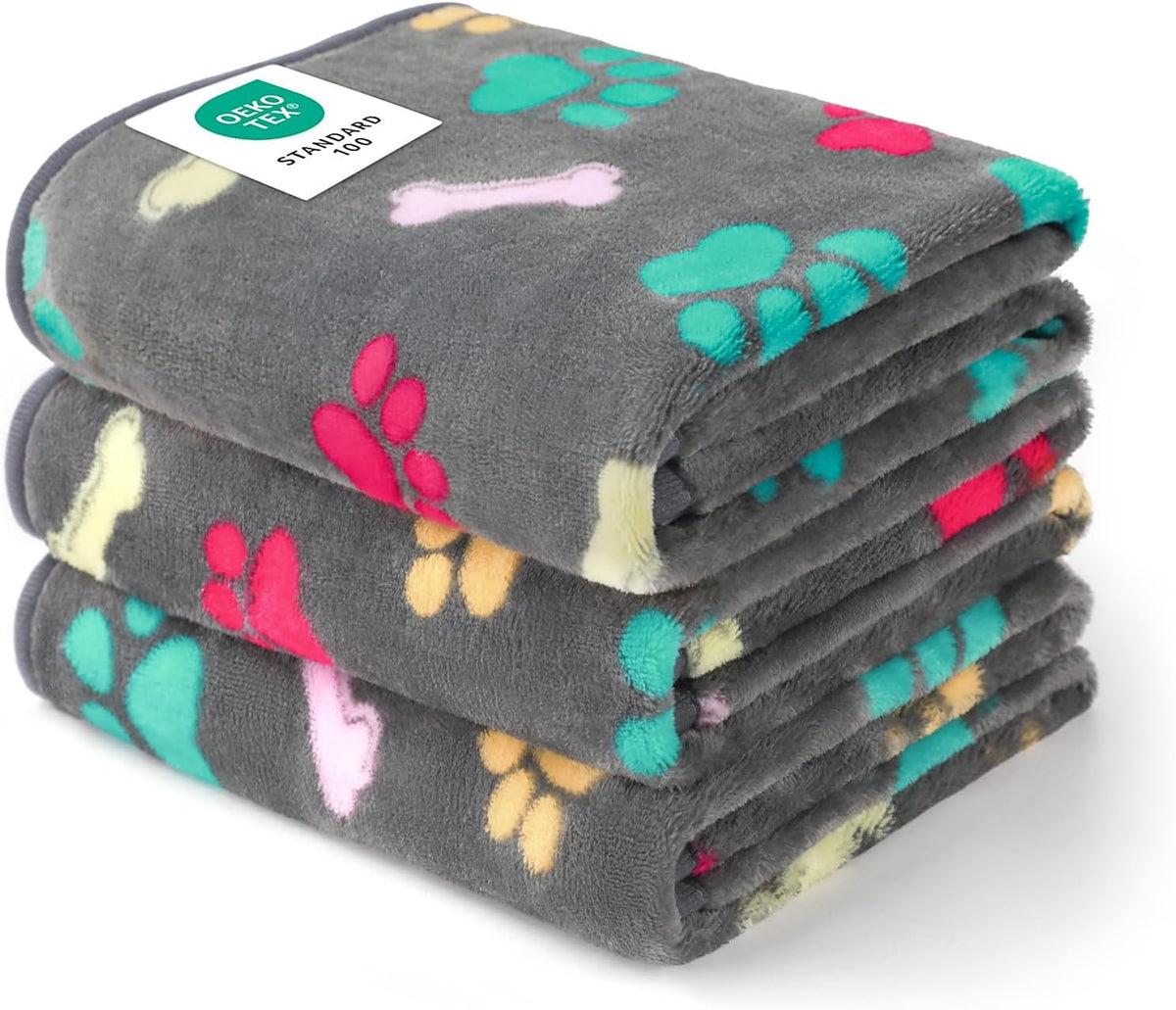 Luciphia 1 Pack 3 Blankets Fluffy Premium Fleece Pet Blanket Flannel Paw Bone Printed Throw for Dog Cat(Large 41X31'', Purple/Pink/White)