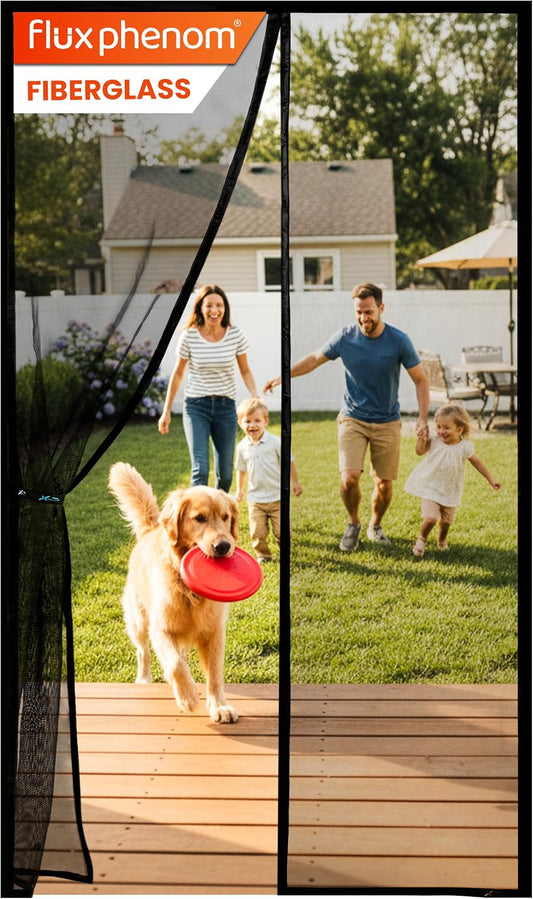 Flux Phenom Heavy Duty Fiberglass Magnetic Screen Door 38 X 82 Inch - Bugs Out, Breeze in - 9Min Install Auto-Sealing Double Stitched Mesh, 52 Magnets, Hands Free for Patio Doors, Pet & Kid Friendly